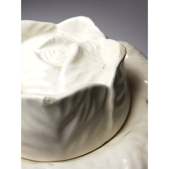 Cabbage Leaf White Trinket Container Hand Made 1975 Signed Jennifer Colangelo - Picture 6 of 16